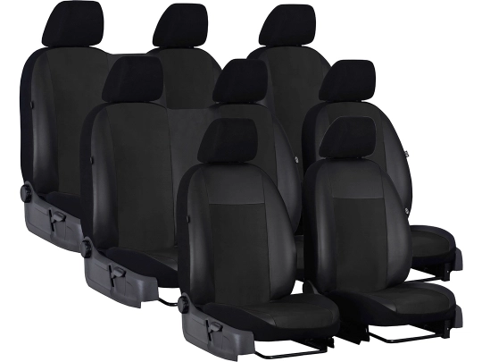 Pokrowce samochodowe do Toyota ProAce II Verso 8m (2017-...). Pokrowce miarowe alkantara, skórzane w kolorze czarny, pasują do Toyota ProAce II Verso 8m (2017-...).